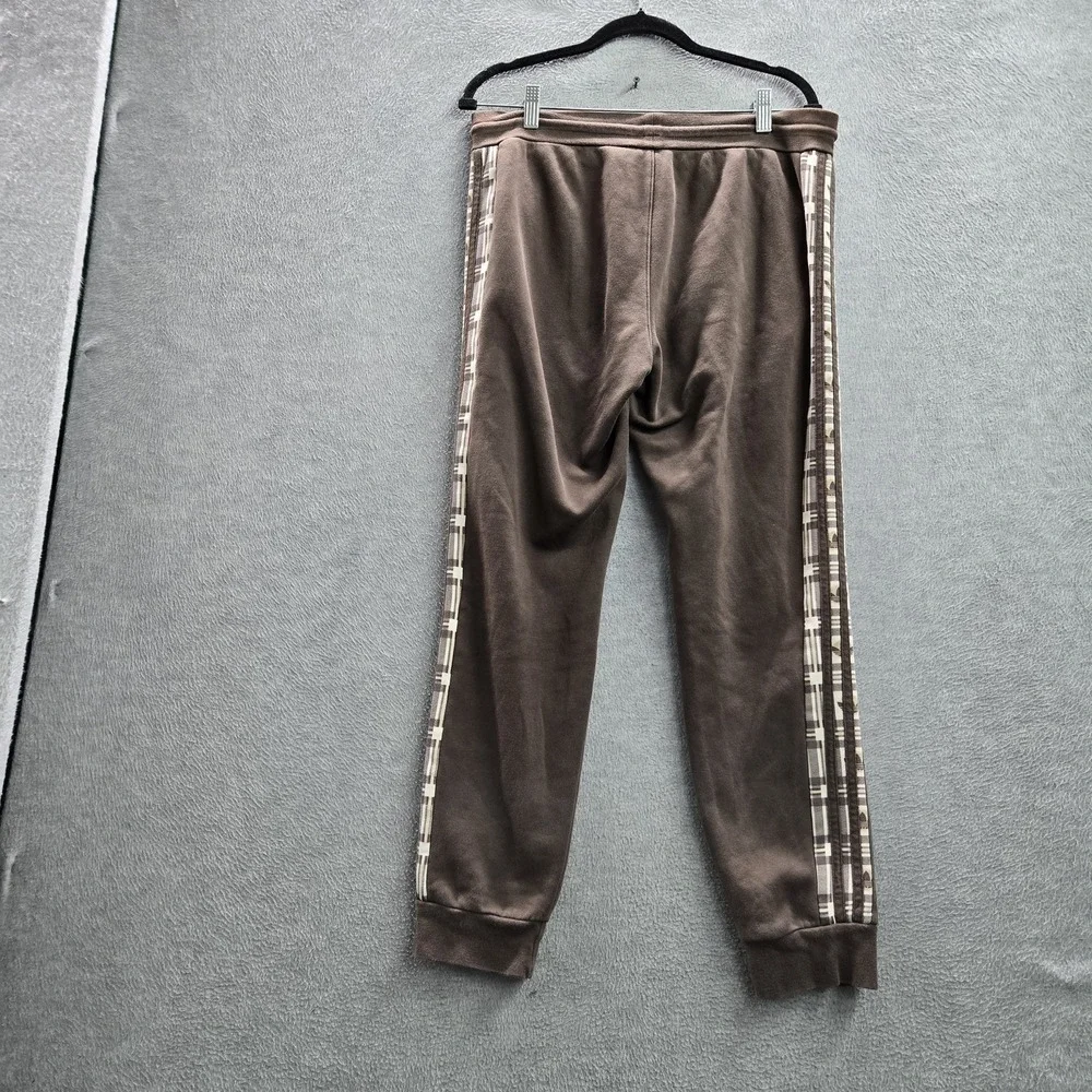 Adidas Men‎ Activewear Pants M Brown Embroidered Sweatpants Plaid Stripe Fleece
